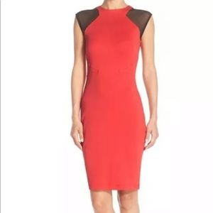 French Connection Red black mesh bodycon dress US Size 2